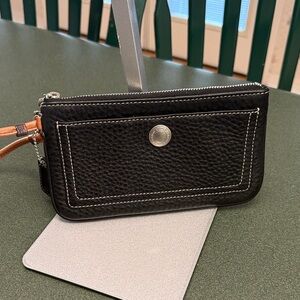 Coach Black Leather Wristlet with Silver Detail